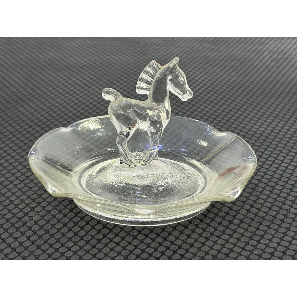 Horse Trinket Dish Pony Jewelry Holder K.R. Haley Pacemaker Glass 1930-50's